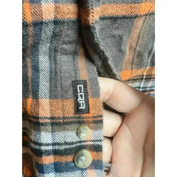 CQR Men's Flannel Shirt Brown Orange Long Sleeve Button Up Size Large - Picture 7 of 11